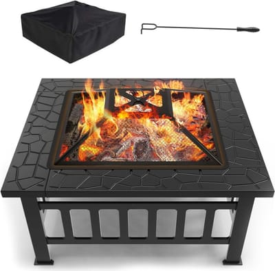 TIM® Vuurkorf Met Vonkenscherm - Vuurkorf - Vuurhaard – Zwart - 81cm x 81cm x 45cm