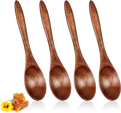 Set van 4 Kleine Houten Lepels van 14,5 cm - Ideaal voor Honing, Thee, Koffie en Jam, Perfect voor Serveerdoeleinden en Condimenten