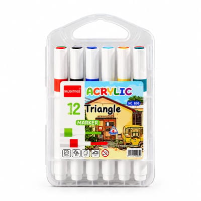 12 kleuren acrylmarkers met driehoekige houder - voor tekenen, doodlen en DIY - geschenkverpakking