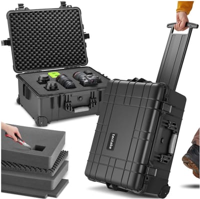 tectake® Camera Koffer - Verrijdbaar met Telescoopgreep - Fotokoffer - Camerakoffer - 2 kliksluitingen - Mogelijkheid voor afsluiten met hangslot - Afmetingen (LxBxH) 45 x 26 x 58 cm - Zwart