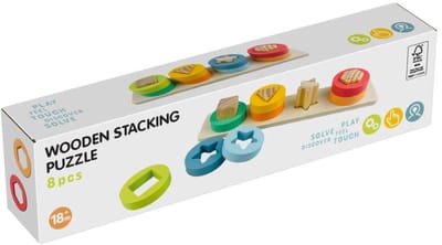 Houten stapelpuzzel educatief speelgoed met vormen 9-delig multicolor.