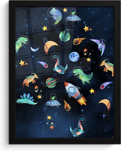 Poster in lijst - Fotolijst 30x40 cm - Posters - Ruimte - Dino - Dinosaurus - Jongens - Posterlijst zwart - Kamer decoratie - Wanddecoratie kinderkamer - Muurdecoratie babykamer