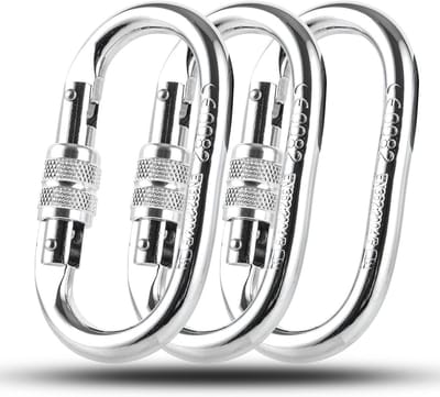3x Grote Karbinerhaak 25KN Sterk Ovaal Aluminium voor Hangmat en Schommel