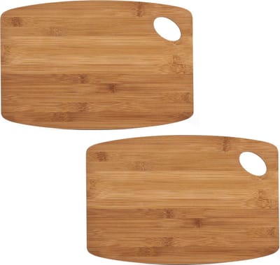 Zeller keuken snijplank - 2x - met oog - bamboe hout - rechthoekig - 34 x 23 cm