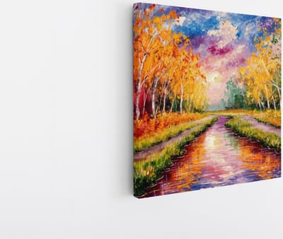 Saammp Canvas Schilderij - Kleurrijke bomen naast een rivier - Natuur - 20x20 - Foto op canvas - Wanddecoratie - Muurdecoratie Woonkamer - Slaapkamer decoratie - Canvas Print