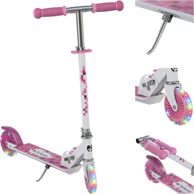 Tulano Zigzag - Kinderstep – Kinderscooter - opvouwbaar – met verlichte LED-wielen – met standaard – rose