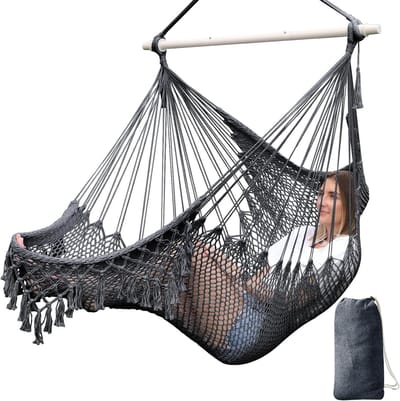 Famanu – Extra grote katoenen hangstoel met metalen spreidstang, inklapbaar en comfortabel voor binn