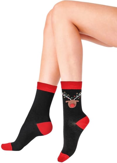 Pretty Polly Sokken - Kerst - Christmas - Dames Kerst Sokken - Design - Rendier - Reindeer - One Size - Zwart/Mix
