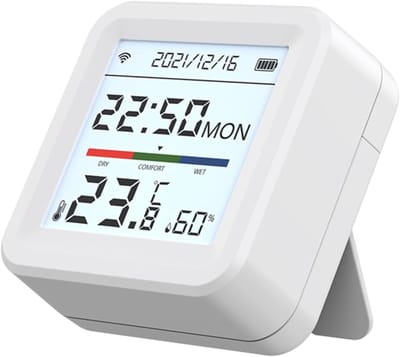 Temperatuur Vochtigheid Sensor - Klimaat Monitor - Real-time Monitoring - App Integratie - 60 x 60 x 27 mm - Wit