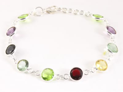 Fijne zilveren armband met multi color edelstenen