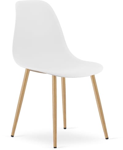 Stoel WAT – Wit, Houtlook Metalen Poten, Kunststof Zitting – Modern en Ergonomisch – Geschikt voor Eetkamer, Woonkamer, Keuken, Thuiswerkplek, Kantine en Wachtruimte – Eenvoudige Montage