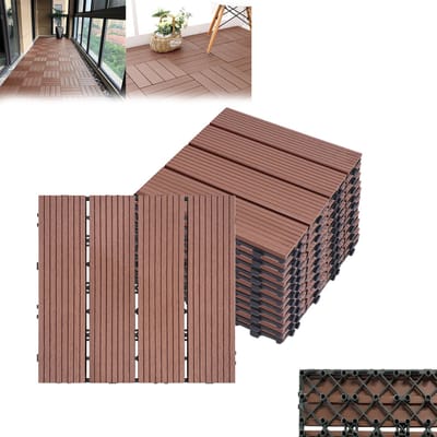 Froadp 33 stuks WPC-tegels 30 x 30 cm, WPC-kliktegels, 3 m², balkontegels, terrastegels, tegels met houtlook, terrasplanken voor balkon, bruinrood