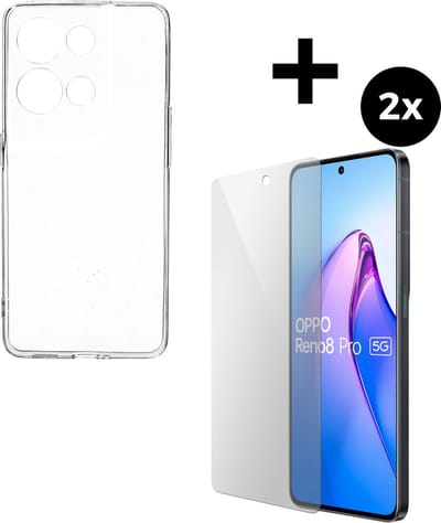 Mobiparts Classic TPU hoesje geschikt voor Oppo Reno8 Pro met 2 Screenprotectors van Gehard Glas - Transparant