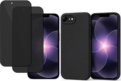 Technow hoesje + 2x Privé Screenprotector geschikt voor iPhone 17e – Privacy Tempered Glass - Back Case - Cover - Zwart