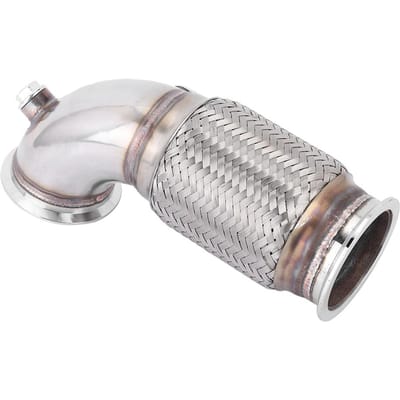 3in Stalen V-band naar V-band Downpipe Laag 90 graden met w Flex Balg O2 Aansluitingen Plug gray