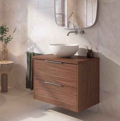 Saqu Lima badmeubel incl. mat beige keramische waskom 80x51x79cm noten urban – chromen greep