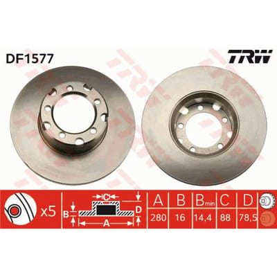 Remschijf TRW DF1577 voorkant, compleet, 1 Stuk