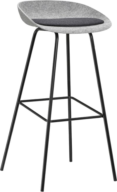 Felt High - PET Stoel Lichtgrijs - Zwart Frame - 100% recycle plastic en staal - Zitting Zwart (Fair Furniture Group – Nederlands Familiebedrijf)