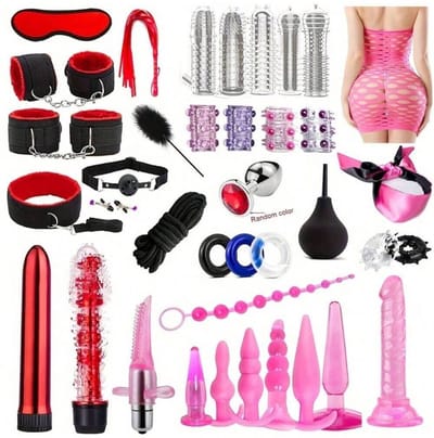 Oneay BDSM bondage 38-delige set, hoogwaardige seksspeelgoedset voor stellen, SM-set voor volwassenen, anale inserter voor man en vrouw, penisring, handboeien bondage SM-set, seksspeelgoed