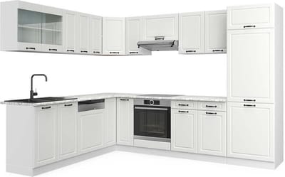 Vicco Hoekkeuken R-Line, Wit Landhuis/Wit, 287 x 227 cm, WB Marmer
