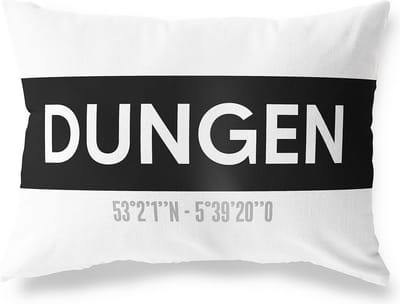 Tuinkussen DUNGEN - NOORD-BRABANT met coördinaten - Buitenkussen - Bootkussen - Weerbestendig - Jouw Plaats - Studio216 - Modern - Zwart-Wit - 50x30cm