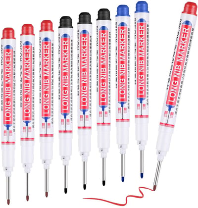 Dailygoods- Gatmarker 8 Stuks - Waterdichte Marker - Diepe Punt - Hoogwaardig PP-Kunststof - Zwart/Rood/Blauw - Nauwkeurig Gereedschap - Markeerstift