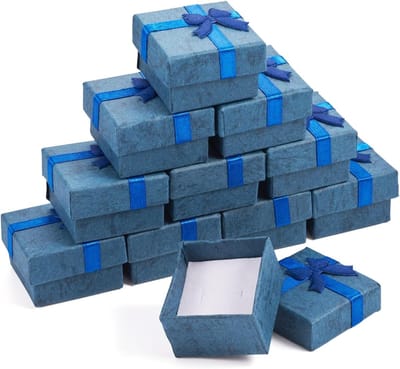 12 Stuks Cadeau Dozen 4x4cm voor Sieradenopslag met Strik - Perfect voor Kettingen, Armbanden en Oorbellen - Ideaal voor Kerst en Valentijnsdag, Blauw