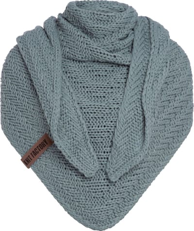 Knit Factory Sally Gebreide Omslagdoek - Driehoek Sjaal Dames - Dames sjaal - Wintersjaal - Stola - Wollen sjaal - Groene sjaal - Stone Green - 220x85 cm - Grof gebreid