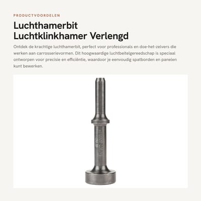 Dailygoods - Luchthamerbit - Luchtklinkhamer - Verlengd hamerbit-gereedschap - 178mm - Geschikt voor carrosserievormen - Ideaal voor spatborden - Robu...