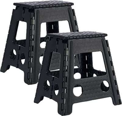 2x stuks inklapbaar keukenkrukje/opstapjes zwart 40 x 32 cm - Keuken/badkamer/slaapkamer krukjes