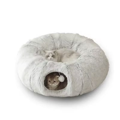 KimDo - Kattentunnel en kattenmand – Gradiënt grijs - Kerstboom - Kattenhuis donut - Rond Tunnel Pluche - Kattenspeelgoed - Verwijderbaar