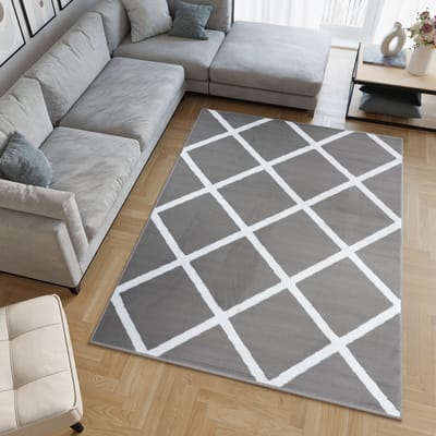 Tapiso Luxury Vloerkleed Grijs Wit Lijnen Woonkamer Modern Tapijt Maat- 120x170