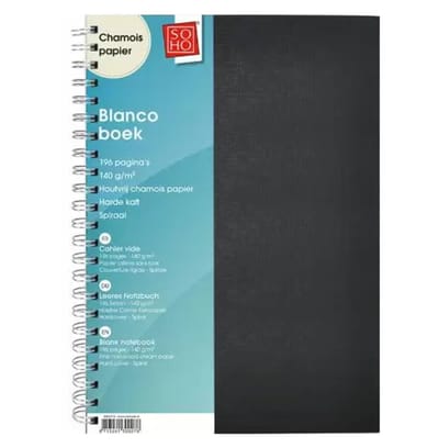 SOHO A4 Dik Collegeblok - Blanco – Houtvrij chamois papier – Dubbel spiraal - Harde kaft - 196 pagina’s – A4 formaat - Zwart - – Gratis Verzonden