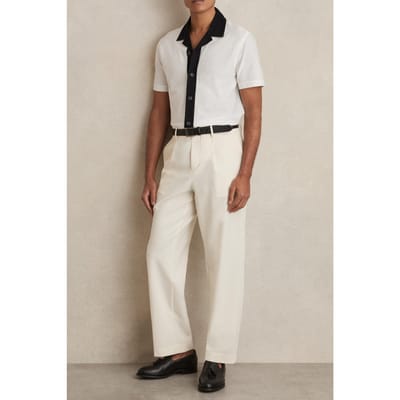 Reiss Ss Textured Colour Block Cuban Shirt White/navy Size: S | Casual Shirts Outlet | Heren | Zwart