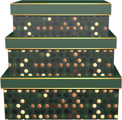 Dekoratief | Set 3 dozen rechthoek 'Dotty Chique', 26x18x10cm | A245648