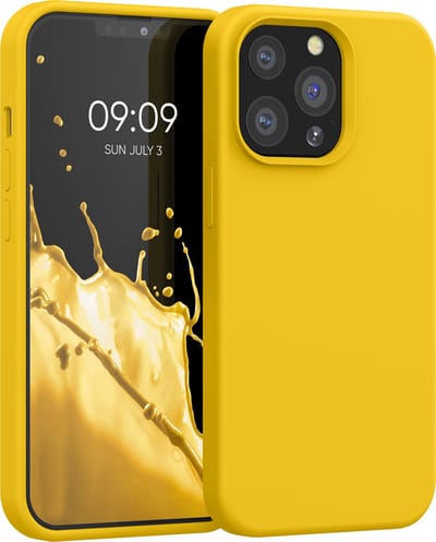 kwmobile telefoonhoesje geschikt voor Apple iPhone 13 Pro - Hoesje met siliconen coating - Smartphone case in stralend geel
