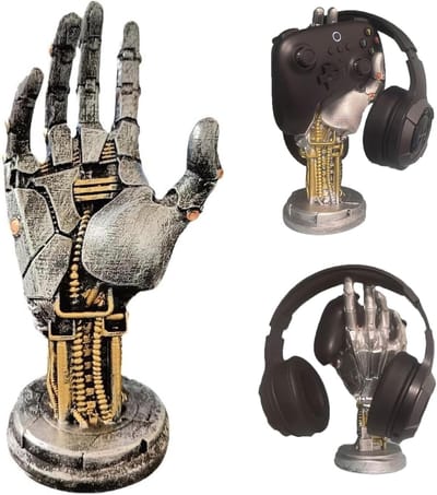 Thijox - Cyberpunk Hoofdtelefoonstandaard - Gaming Headset Houder & Controllerstandaard - Futuristisch Hars Design Metaallook - Gamer Accessoires voor