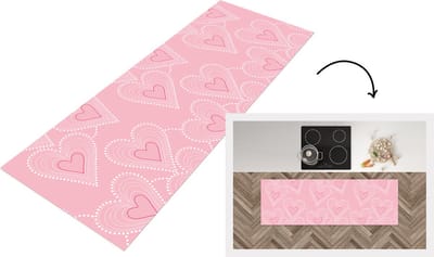 Keukenloper - Loper keuken - Hartjes - Patronen - Roze - 150x50 cm - Keukenloper vinyl