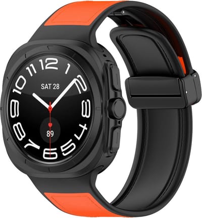 Leren bandje - met siliconen binnenkant - geschikt voor Samsung Galaxy Watch Ultra (47mm) / Ultra 2025 (47mm) - oranje