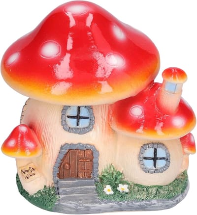 Paddenstoel Huis Decoratie - Sprookjes Sculptuur - Tuin Aankleden - Weerbestendig Hars - 10x8x9.5cm - Multicolor