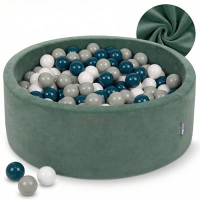 KiddyMoon Fluwelen Ballenbak rond 90x30cm 300 ballen - Ballenbad voor baby Speelgoed - Bosgroen