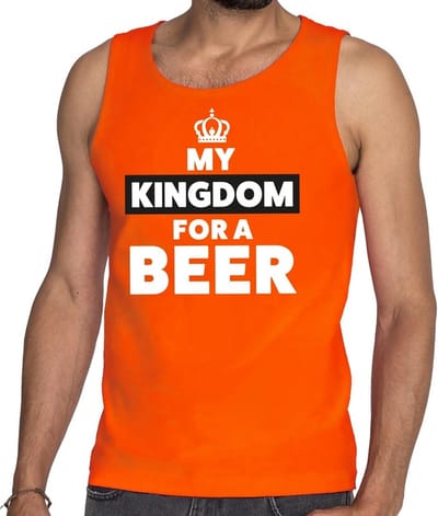 Oranje My Kingdom for a beer tanktop - Mouwloos shirt voor heren - Koningsdag kleding S