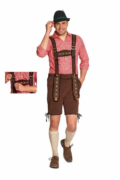 Partychimp Voordelige Korte Lederhose Man Johann met verstelbare bretels Oktoberfest Heren Lederhosen Man Carnavalskleding Heren Carnaval - Polyester - Donkerbruin - Maat S
