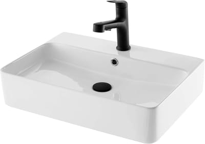 Wastafel Gasten WC Keramiek Wit - Opzetwastafel 60x42cm Vierkant Design
