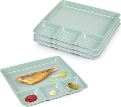 Plasticforte Vakjesborden - 4x stuks - groen - gourmetbord - 4-vaks - kunststof - 26 x 24 cm - fonduebord