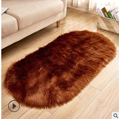 Grote Ovale Witte Faux Fur Vloerkleden Grote Ovale Kunstschapenvacht Langharig Tapijt Vloer Wol Pluizige Zachte Mat Slaapkamer Voor Woonkamer 40*60cm koffie