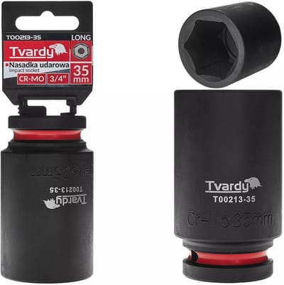 Tvardy Slagdop lang zeskant 35 mm - chroom-molybdeen staal - vierkante aansluiting 19 mm - zwart - voor slagmoersleutel, auto, bouw en industrie