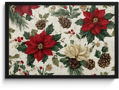 Poster in lijst - Fotolijst 60x40 cm - Posters - Feestelijk - Textielpatroon - Kerstbloemen - Kleurrijk - Posterlijst zwart - Decoratie - Wanddecoratie woonkamer - Muurdecoratie slaapkamer - Kerstversiering - Kerstdecoratie voor binnen - Kerstmis