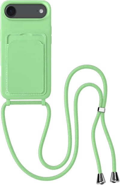Hoes Geschikt voor iPhone Air Hoesje Pas Houder Case Hoes Met Koord - Hoesje Geschikt voor iPhone Air Hoes Met Telefoonkoord Pasjeshouder Cover - Groen