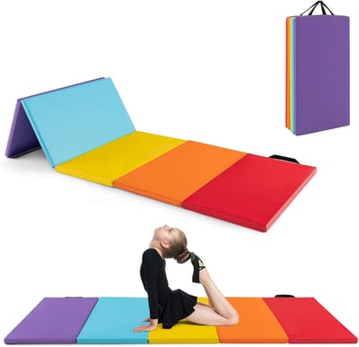 COSTWAY Turnmat, inklapbaar, 200 x 75 cm, zachte vloermat, gymnastiekmat, 5-voudig opvouwbaar, van PU met draaggreep, sportmat, fitnessmat, thuis, voor kinderen en volwassenen